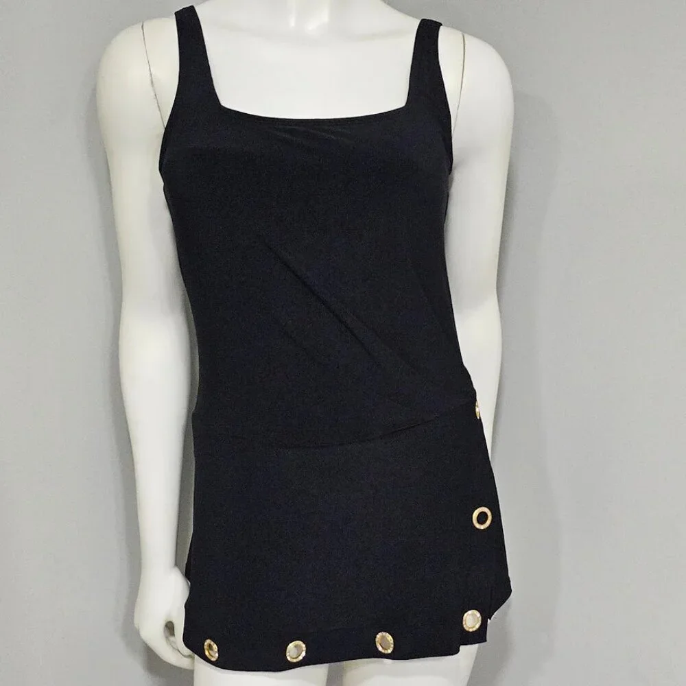 Beyond Control Grommet-Detail Square-Neck Swim Dress - Picture 2 of 16